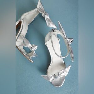 Jeffrey Campbell Minari Silver Bow High Heel Ankle Strap Sandals 7